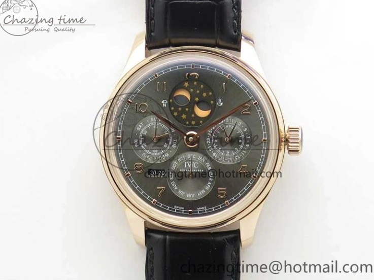 MIROTIME 0307 Elegant Portugieser Perpetual Calendar IW503302 RG V9F 1:1 Best Edition Gray Dial on Black Leather Strap A 7096